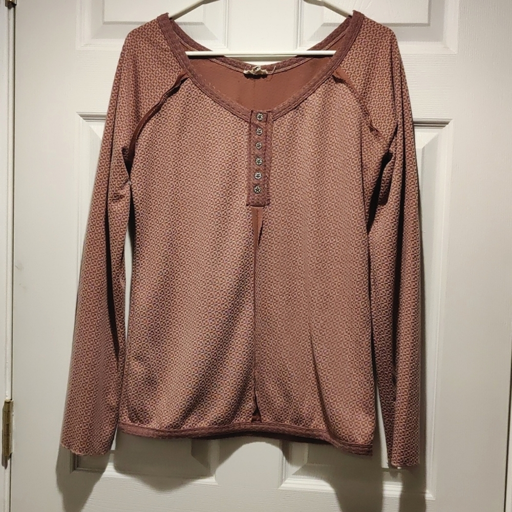 Pol Button Down Top In Mauve And A Dusty Wine Col… - image 1